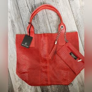 RENATA CORSI Croc Embossed LEATHER Handbag with Dust Bag